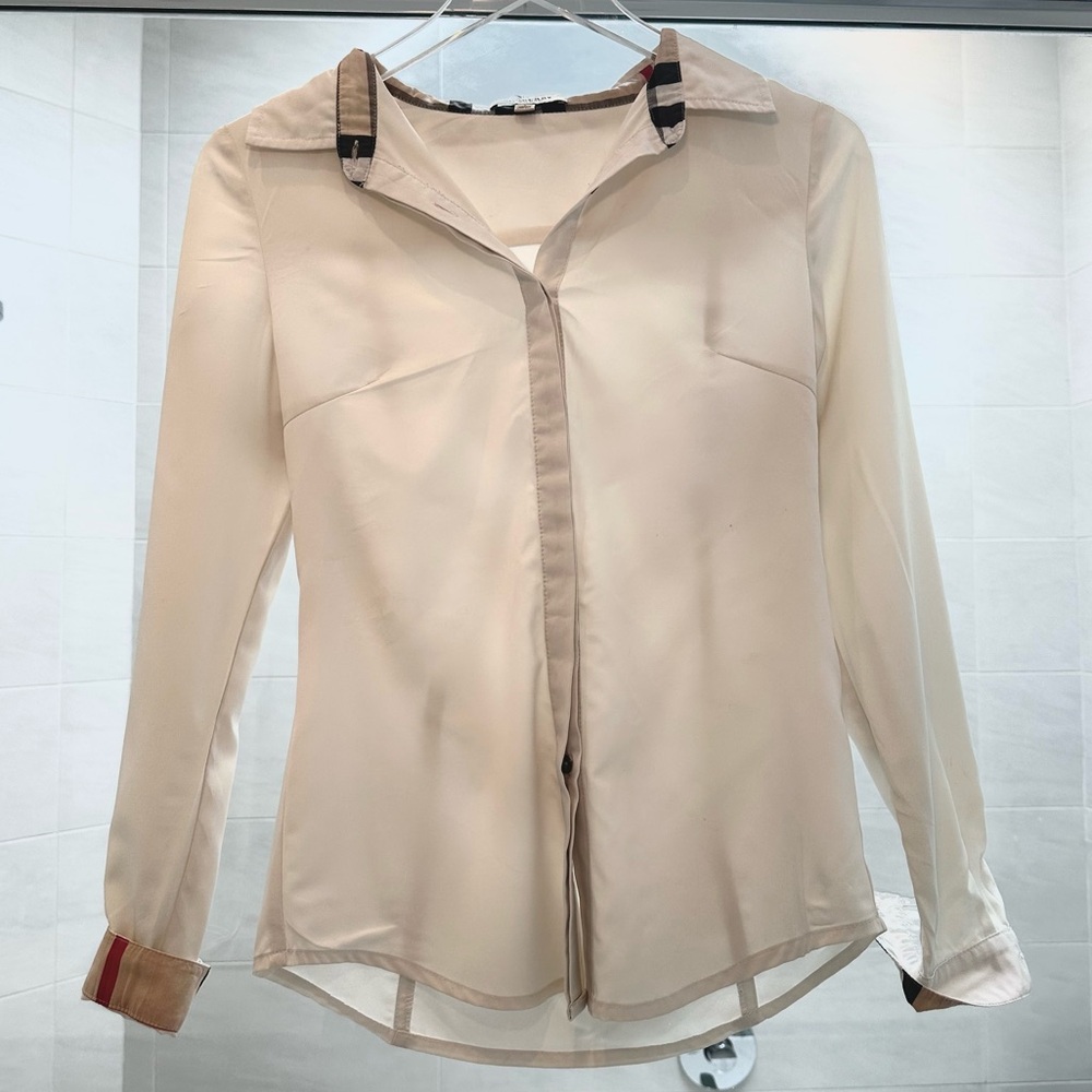 Burberry Button Down Shirt with Check Trim